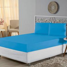 Imagem de Jogo de Lençol Casal Padrão Malha 100% Algodão 3 Peças - Turquesa