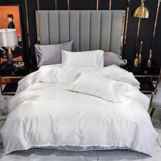 Imagem de Jogo De Cama Solteiro Cetim 7 Pç Completo Branco C/Prata - Casa Da Fam