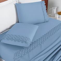 Imagem de Lençol Solteiro London Bordado Inglês 200 Fios 3Pçs