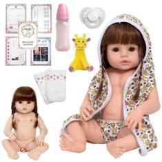 Imagem de Boneca Reborn Recém Nascida Fofa Roupão Pelúcia Vários Itens - Cegonha