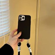 Imagem de Colar Crossbody Cordão Cadeia de Mármore Capa de Silicone para Iphone 13 12 Mini 11 Pro XS Max XR X 8 7 6S 6 Plus SE 2020 Capa, Preto Com Cordão, Para iphoneXR