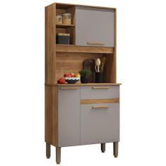 Imagem de Armário de Cozinha Lia 3 Portas 1 Gaveta Salleto Cor Cinamomo Off White