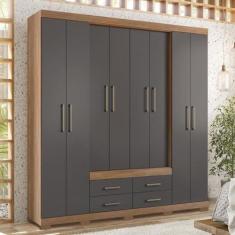 Imagem de Guarda Roupa Casal 8 Portas 4 Gavetas Nápoles com Pés Jatobá/grafite