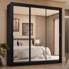 Imagem de Guarda-roupa Casal 3 Portas de Correr de Espelho 4 Gavetas Preto Sublime Plus Madesa