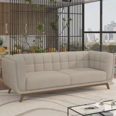 Imagem de Sofá Decorativo Sala de Estar 180cm Rocket 2 Lugares Base Madeira Linho Off White G45 - Gran Belo
