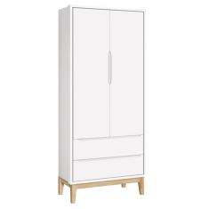Imagem de Guarda Roupa Infantil Classic 2 Portas Branco Fosco Com Pés Madeira Natural - Reller Móveis