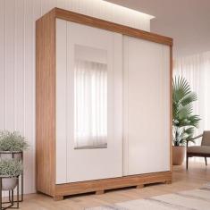 Imagem de Guarda-roupa 100% Mdf 2 Portas de Correr Espelho 3 Gavetas Internas e 8 Pés Bonito Espresso Móveis Cinamomo/Off White