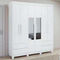 Imagem de Guarda-roupa 6 Portas 4 Gavetas Zeus com espelho e com Pés Branco