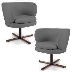 Imagem de Kit 02 Poltronas Decorativas Melissa Base Xis Giratória C-416 Linho  Escuro - Domi