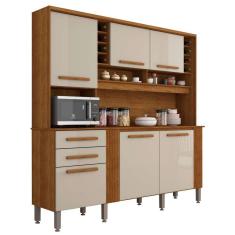 Imagem de Armário de Cozinha Catar 6 Portas 2 Gavetas Salleto Cor Cinamomo Off White