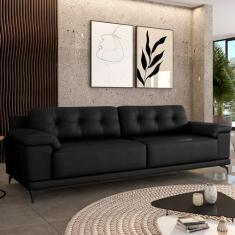 Imagem de Sofá Living 3 lugares 232cm Agostino Pés Design em Ferro Couro Preto G52 - Gran Belo