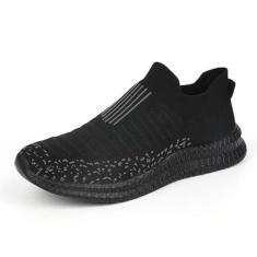 Imagem de Tênis masculino de corrida de estrada sem cadarço para homem, respirável, para caminhada, água, tênis, esportivo, confortável, leve, casual, moderno, Preto, 39