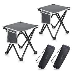 Imagem de Zaboro Pacote com 2 banquetas dobráveis para acampamento Triple Tree, banqueta leve portátil de 35 cm com bolso lateral, banqueta para pés com bolsa de transporte para caminhadas, pesca e praia,