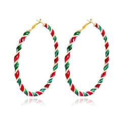 Imagem de LPYO Brincos pendentes de argola grande para mulheres, meninas, vermelho, verde, enfeite de Natal, grinalda, brincos de argola torcida, vermelho, branco, coração torcido, brincos de Natal, moda,
