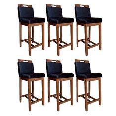 Imagem de Kit 6 Banquetas Média com Encosto Estofado Veneza 94 Cm Madeira Maciça Suede Preto CCS
