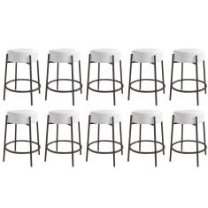 Imagem de Kit 10 Banquetas Alta Sintra 65cm Redonda Ferro Marrom Suede Branco - Ahazzo Móveis