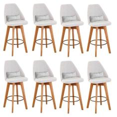 Imagem de Kit 08 Banquetas Linho Bege E Almofada Sintético Branco