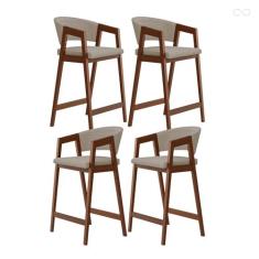 Imagem de Kit 4 Banquetas Alta para Ilha de Cozinha Ravena Madeira Maciça Pinhão Suede Bege CCS