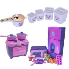 Imagem de Cozinha Menina Infantil Brinquedo Geladeira Fogão 23Pç - Altimar