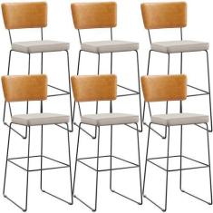 Imagem de Kit 06 Banqueta Alta Cozinha Sala De Jantar Fixa Allana L02 Sintético 