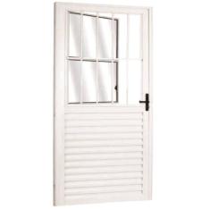 Imagem de Porta Social Palheta de Alumínio 210 X 70cm Linha 25 Lado Direito Esquadrias Bergame Branco