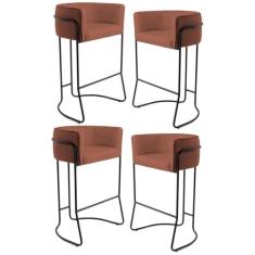 Imagem de Kit 4 Banquetas Decorativas Base Aço Preto Betina B-235 Linho Laranja - Domi