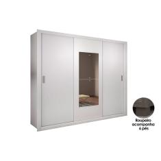 Imagem de Guarda Roupa 3 Portas De Correr E 4 Gavetas C Espelho E Pes Veneza Premium Branco Rufato