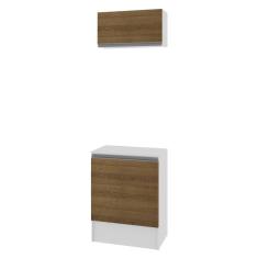 Imagem de Kit Madesa Topazio 60 cm 2 Portas com Armário Aéreo e Balcão - Branco/Rustic
