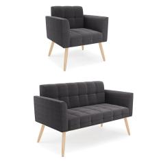 Imagem de Namoradeira e Poltrona Pé Palito Natural Elisa Bouclê Grafite D03 - D`Rossi