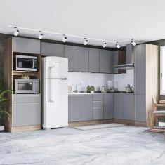 Imagem de Cozinha Completa 8 Módulos 15 Portas 4gavetas Campanele Politorno Castanho/Cinza