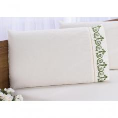 Imagem de Jogo Lençol Quarto Casal King Bordado 3peças Palha Com Verde