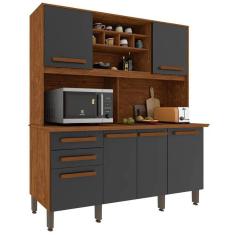 Imagem de Armário de Cozinha Luna 6 Portas 2 Gavetas Imop Cor Cinamomo Grafite