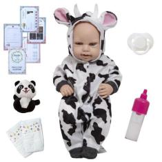 Imagem de Boneca Bebê Reborn Fofinha Pelúcia Pode Dar Banho Vaquinha - Cegonha R