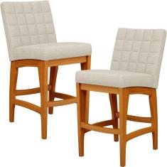 Imagem de Kit 02 Banquetas Baixa Cozinha Bancada Bar Sala Jantar Fixa Mila L02 Linho Champagne - Lyam Decor