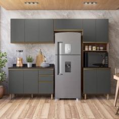 Imagem de Cozinha Completa 11 Portas 4 Gavetas 100% Mdf Angelita Carvalho Tok / Cinza