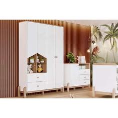 Imagem de Quarto de Bebê Completo Ternura 2 Peças (1 Guarda Roupa + 1 Cômoda) QI90 Branco/Jequitiba - Henn