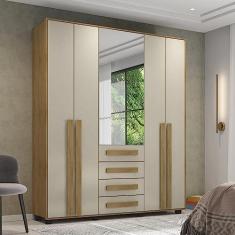 Imagem de Guarda Roupa Solteiro com Espelho 4 Portas 4 Gavetas Las Vegas Iii Cinamomo/off White