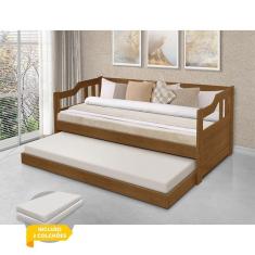Imagem de Sofá Cama Solteiro Vintage Com Cama Auxiliar Madeira Maciça + 2 Colchões - Imbuia - Cor: Marrom