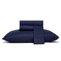 Imagem de Jogo de Cama Queen Andreza Stripe Navy 4 pçs (2 Lençois e 2 Fronha)