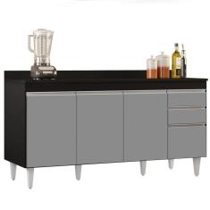 Imagem de Balcão Gabinete Para Pia Com Tampo 160cm Arkansas Preto/cinza - Lumil