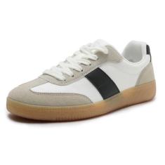 Imagem de Rihero Tênis feminino moderno confortável para caminhada casual com cadarço antiderrapante, Branco/preto, 35