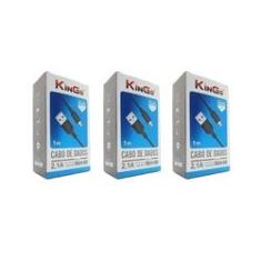 Imagem de Kit 3 Cabos Usb V8 Kingo Preto 1M 2.1A Para Galaxy J7 Prime