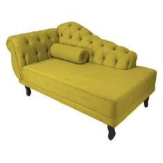 Imagem de Recamier Decorativo Divã Larissa Lado Direito Suede Amarelo Pés Madeir