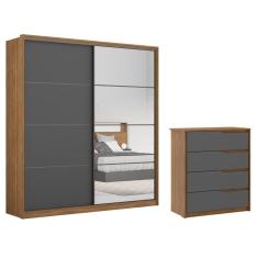 Imagem de Conjunto Guarda Roupa Belga Com Espelho E Comoda Atria Amendola Grafito Demartez
