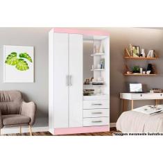 Imagem de Guarda Roupa Solteiro 2 Portas E 3 Gavetas C- Espelho Briz B64 Branco-rosa