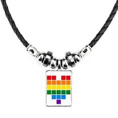 Imagem de DIYthinker Colar Rainbow Gay LGBT com pingente de corda de couro de torque