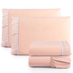 Imagem de Jogo De Lençol Casal 4 Peças Basic Percal 180 Fios Lese Bordado Inglês - Salmão