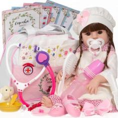 Imagem de Boneca Estilo Reborn Baby Recém Nascida + Enxoval Completo - Cegonha R