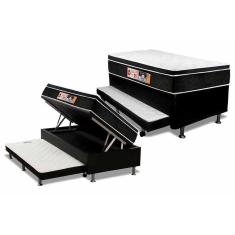 Imagem de Cama Box Baú c/Auxiliar Solteiro: Colchão Espuma Castor D33 Black e White + Base CRC Courano Black(88x188)