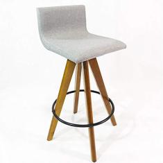 Imagem de Banqueta Decorativa Pérola tecido linho Base Giratória Madeira - Poltronas do Sul